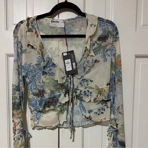 Rita Ora Floral Ruffle Tie-Front Blouse